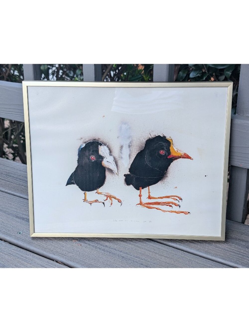Framed Mixed Media Art Print Coots by Steven M. Strauss Signed 14"x11"